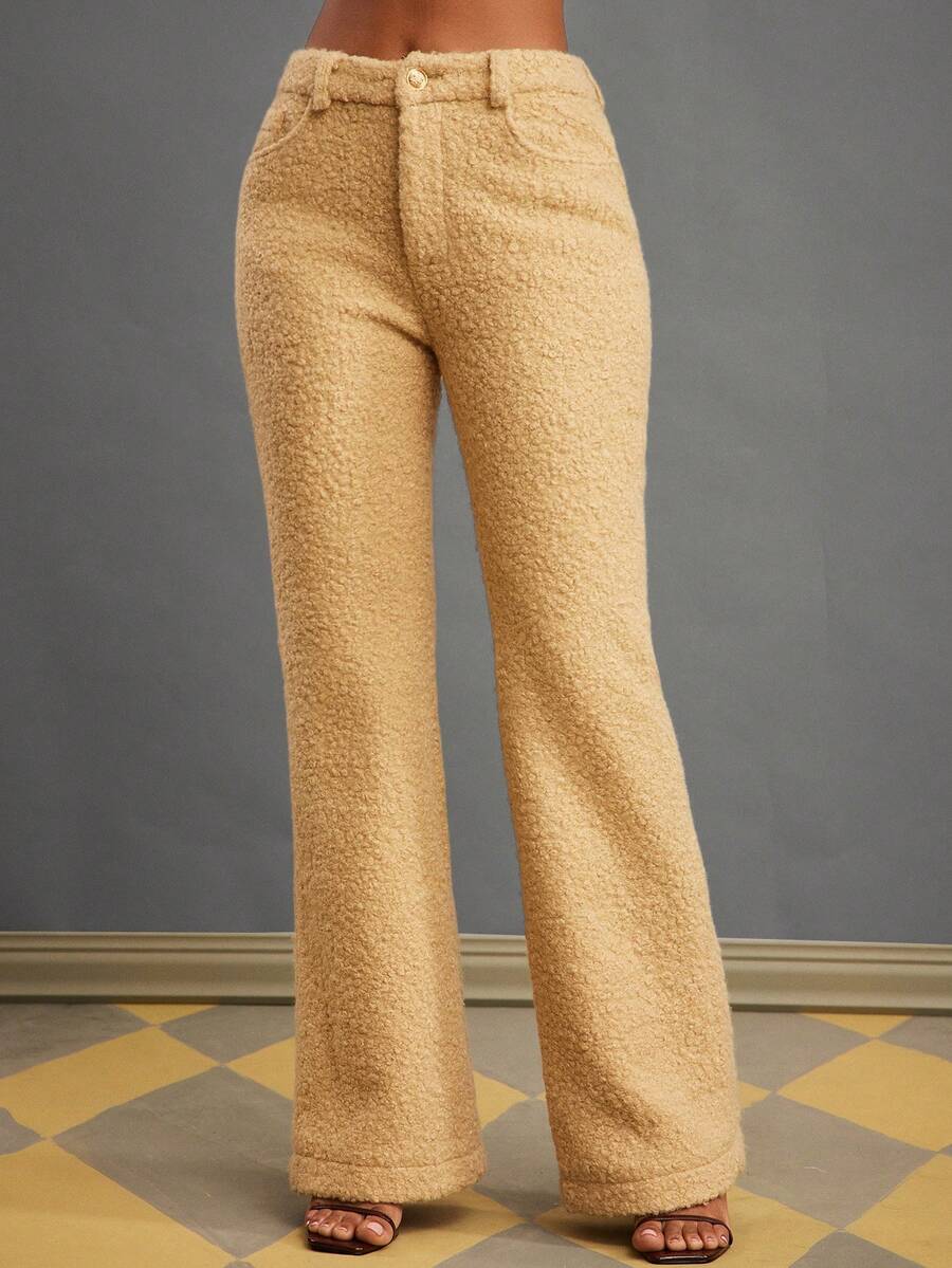 NYA SZN Amala Pant High Rise Slim Mini Flare Faux Fur Cream Winter Spring Valentines Day Statement Cool Girl Streetwear Elegant Party Special Occasion Event Beige Carnival Outfits For Women