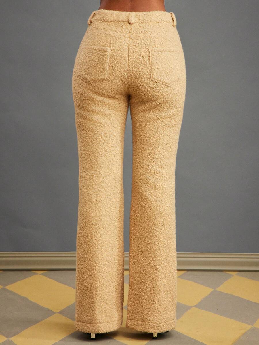 NYA SZN Amala Pant High Rise Slim Mini Flare Faux Fur Cream Winter Spring Valentines Day Statement Cool Girl Streetwear Elegant Party Special Occasion Event Beige Carnival Outfits For Women