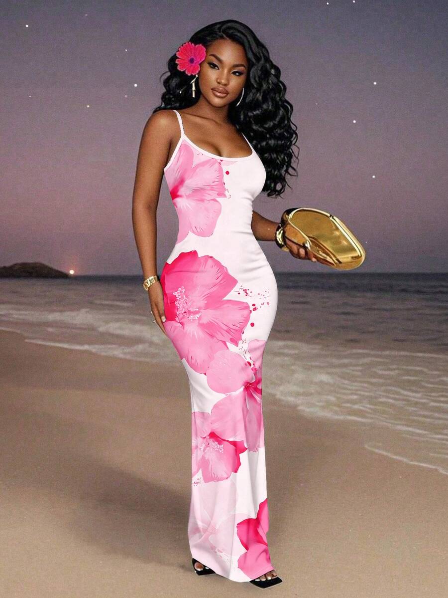 Slaydiva 2025/Summer Outfits For Women/Fall Women Clothes/Summer Dresses For Women/Elegant Dresses For Women/Wedding Guest Dress Women/Vacation Outfits Woman/Going Out/Classy Outfits For Women/Floral Graphic Casual Minimalist Sleeveless Dress Chic Dress