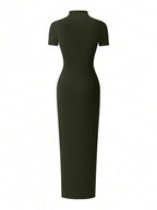 EARO Women's Long Slit Bodycon Dress, High-End Elegant Fashion Casual Versatile Layering Dress, TighRucheded Long Sleeve High Neck Knit Stretchy Mini Dress