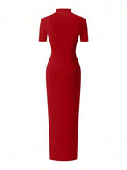 EARO Women's Long Slit Bodycon Dress, High-End Elegant Fashion Casual Versatile Layering Dress, TighRucheded Long Sleeve High Neck Knit Stretchy Mini Dress