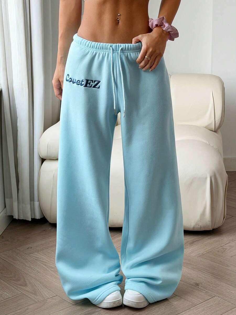 CovetEZ Women's Casual Loose Solid Color Drawstring Waist Sweatpants Wide Leg Sweatpants Graduation,Back To School Outfits,Graduation,Teacher Outfits For Women,Back To School