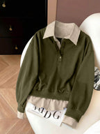 Airaco Women's Contrast Color Block Collar Long Sleeve Half-Zip Casual Pullover Sweatshirt