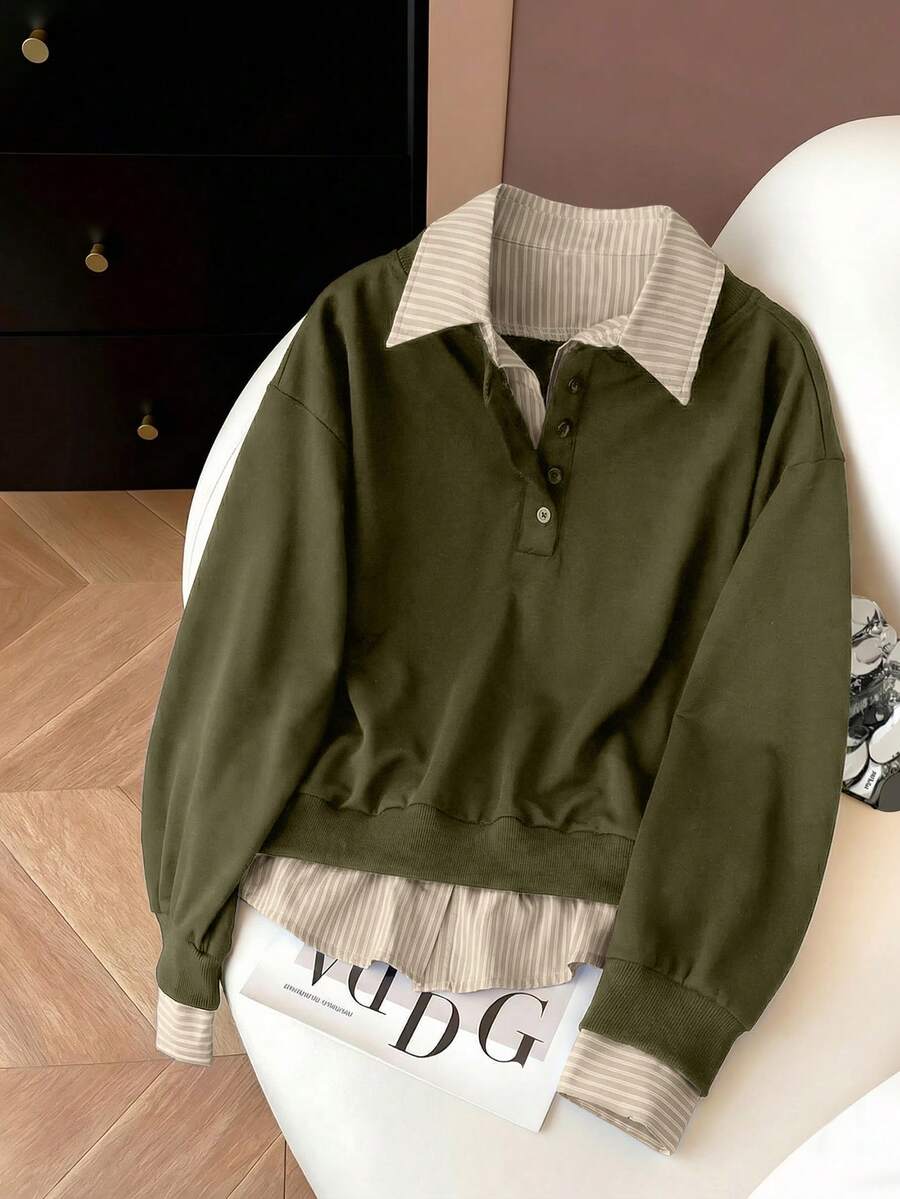 Airaco Women's Contrast Color Block Collar Long Sleeve Half-Zip Casual Pullover Sweatshirt