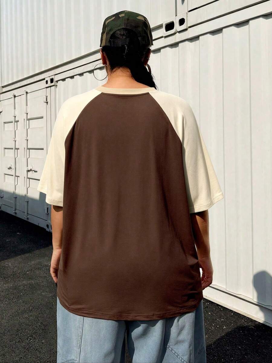 SHEIN EZwear Plus Size Summer Basic Casual Raglan Sleeve Short Sleeve Loose T-Shirt