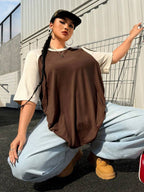 SHEIN EZwear Plus Size Summer Basic Casual Raglan Sleeve Short Sleeve Loose T-Shirt