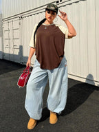 SHEIN EZwear Plus Size Summer Basic Casual Raglan Sleeve Short Sleeve Loose T-Shirt