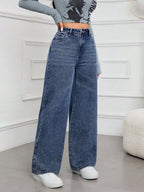 SHEIN ICON Casual Relaxed-Fit High-Waist Straight Leg Denim Jeans