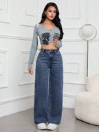 SHEIN ICON Casual Relaxed-Fit High-Waist Straight Leg Denim Jeans
