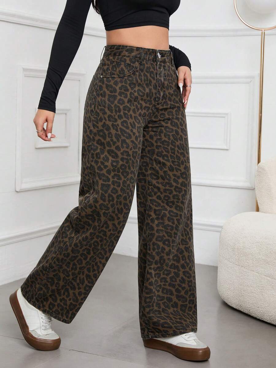 SHEIN ICON Casual Relaxed-Fit High-Waist Straight Leg Denim Jeans