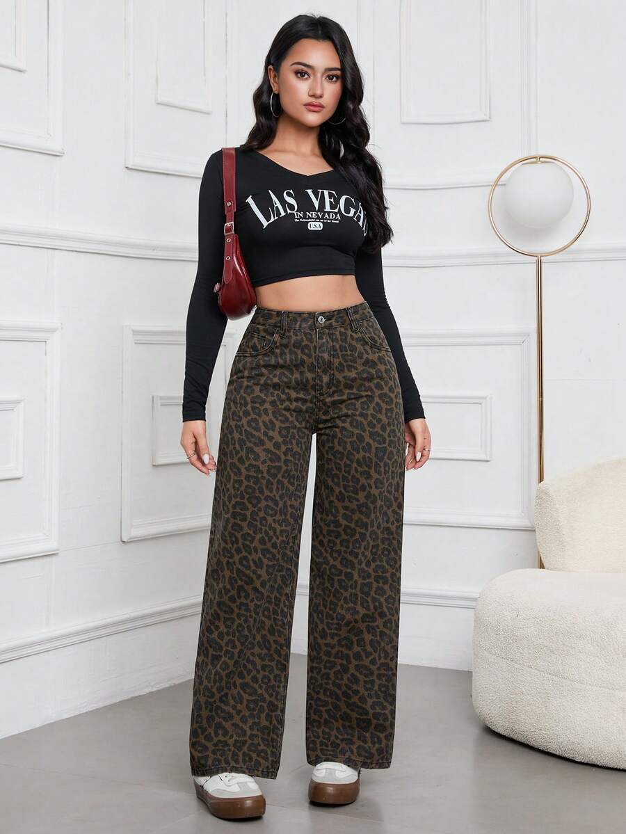 SHEIN ICON Casual Relaxed-Fit High-Waist Straight Leg Denim Jeans