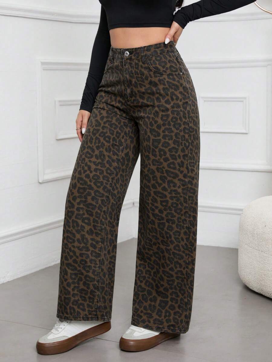 SHEIN ICON Casual Relaxed-Fit High-Waist Straight Leg Denim Jeans