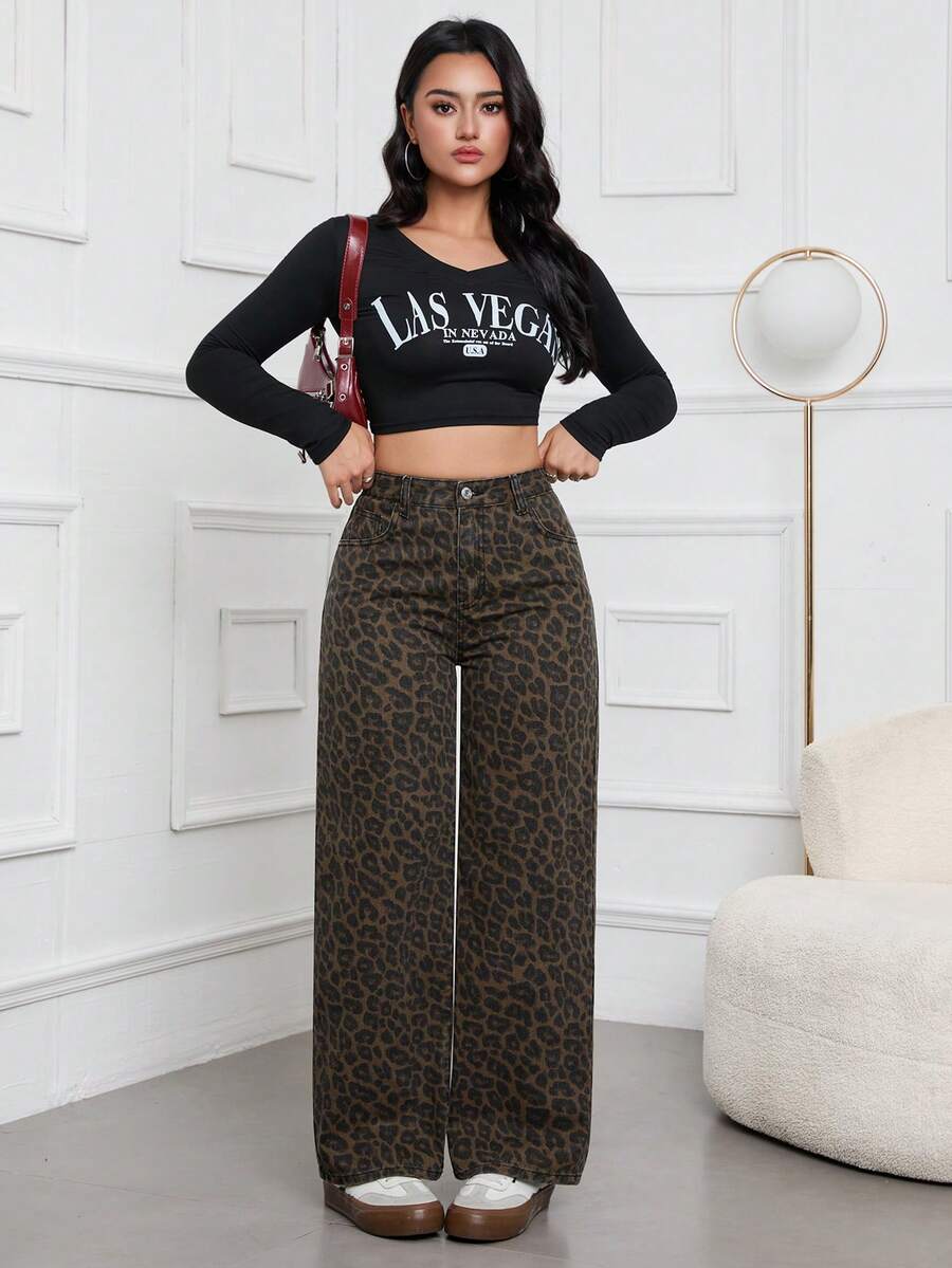 SHEIN ICON Casual Relaxed-Fit High-Waist Straight Leg Denim Jeans