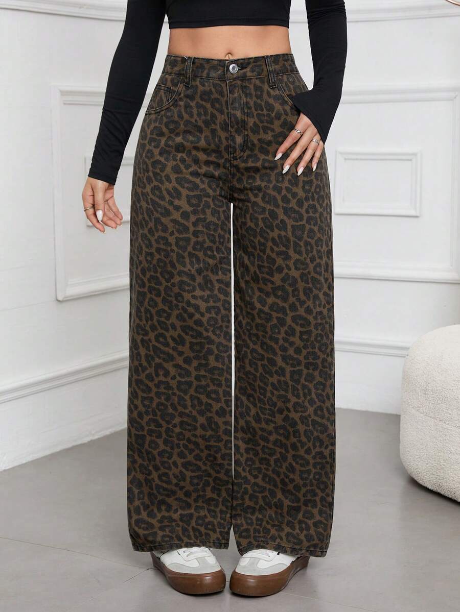 SHEIN ICON Casual Relaxed-Fit High-Waist Straight Leg Denim Jeans