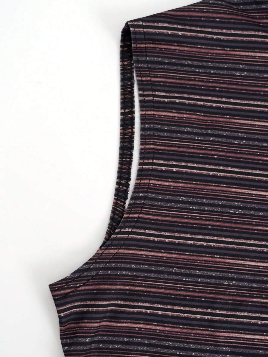 Women's Sleeveless Striped Print Turtleneck Top