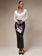 Silquee Women's Solid Color Plunging Neck Long Sleeve Fitted Fashionable Mesh Blouse See Through Top Mesh Top Top Long Sleeve Top