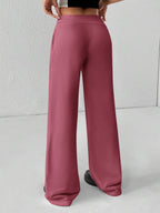 SHEIN PETITE Comfortable And Casual Plain Knitted Low-Rise Wide-Leg Women's Sweatpants Baggy