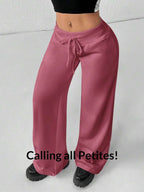 SHEIN PETITE Comfortable And Casual Plain Knitted Low-Rise Wide-Leg Women's Sweatpants Baggy