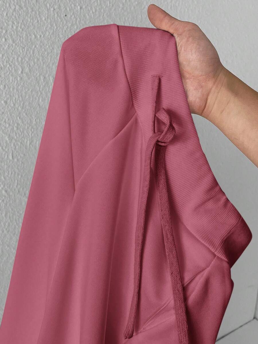 SHEIN PETITE Comfortable And Casual Plain Knitted Low-Rise Wide-Leg Women's Sweatpants Baggy