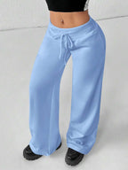SHEIN PETITE Comfortable And Casual Plain Knitted Low-Rise Wide-Leg Women's Sweatpants Baggy