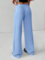 SHEIN PETITE Comfortable And Casual Plain Knitted Low-Rise Wide-Leg Women's Sweatpants Baggy