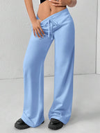 SHEIN PETITE Comfortable And Casual Plain Knitted Low-Rise Wide-Leg Women's Sweatpants Baggy