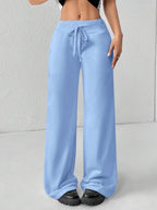 SHEIN PETITE Comfortable And Casual Plain Knitted Low-Rise Wide-Leg Women's Sweatpants Baggy