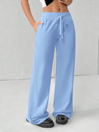 SHEIN PETITE Comfortable And Casual Plain Knitted Low-Rise Wide-Leg Women's Sweatpants Baggy