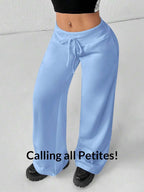 SHEIN PETITE Comfortable And Casual Plain Knitted Low-Rise Wide-Leg Women's Sweatpants Baggy