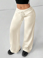 SHEIN PETITE Comfortable And Casual Plain Knitted Low-Rise Wide-Leg Women's Sweatpants Baggy