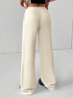 SHEIN PETITE Comfortable And Casual Plain Knitted Low-Rise Wide-Leg Women's Sweatpants Baggy