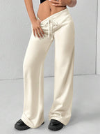 SHEIN PETITE Comfortable And Casual Plain Knitted Low-Rise Wide-Leg Women's Sweatpants Baggy