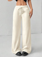 SHEIN PETITE Comfortable And Casual Plain Knitted Low-Rise Wide-Leg Women's Sweatpants Baggy