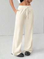 SHEIN PETITE Comfortable And Casual Plain Knitted Low-Rise Wide-Leg Women's Sweatpants Baggy