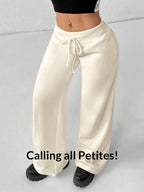 SHEIN PETITE Comfortable And Casual Plain Knitted Low-Rise Wide-Leg Women's Sweatpants Baggy