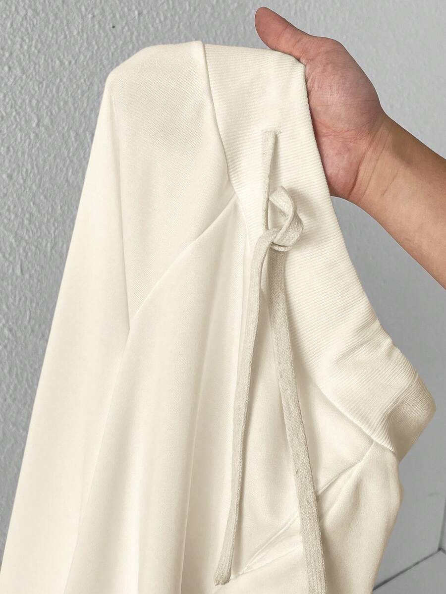 SHEIN PETITE Comfortable And Casual Plain Knitted Low-Rise Wide-Leg Women's Sweatpants Baggy