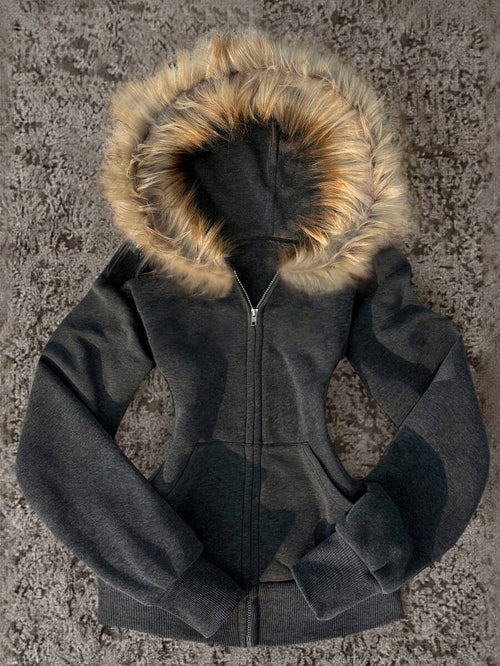 Glimmora New Women Zip-Up Sweatshirt, Gray Long Sleeve Jacket