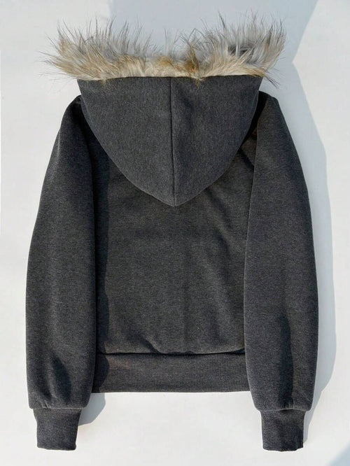 Glimmora New Women Zip-Up Sweatshirt, Gray Long Sleeve Jacket