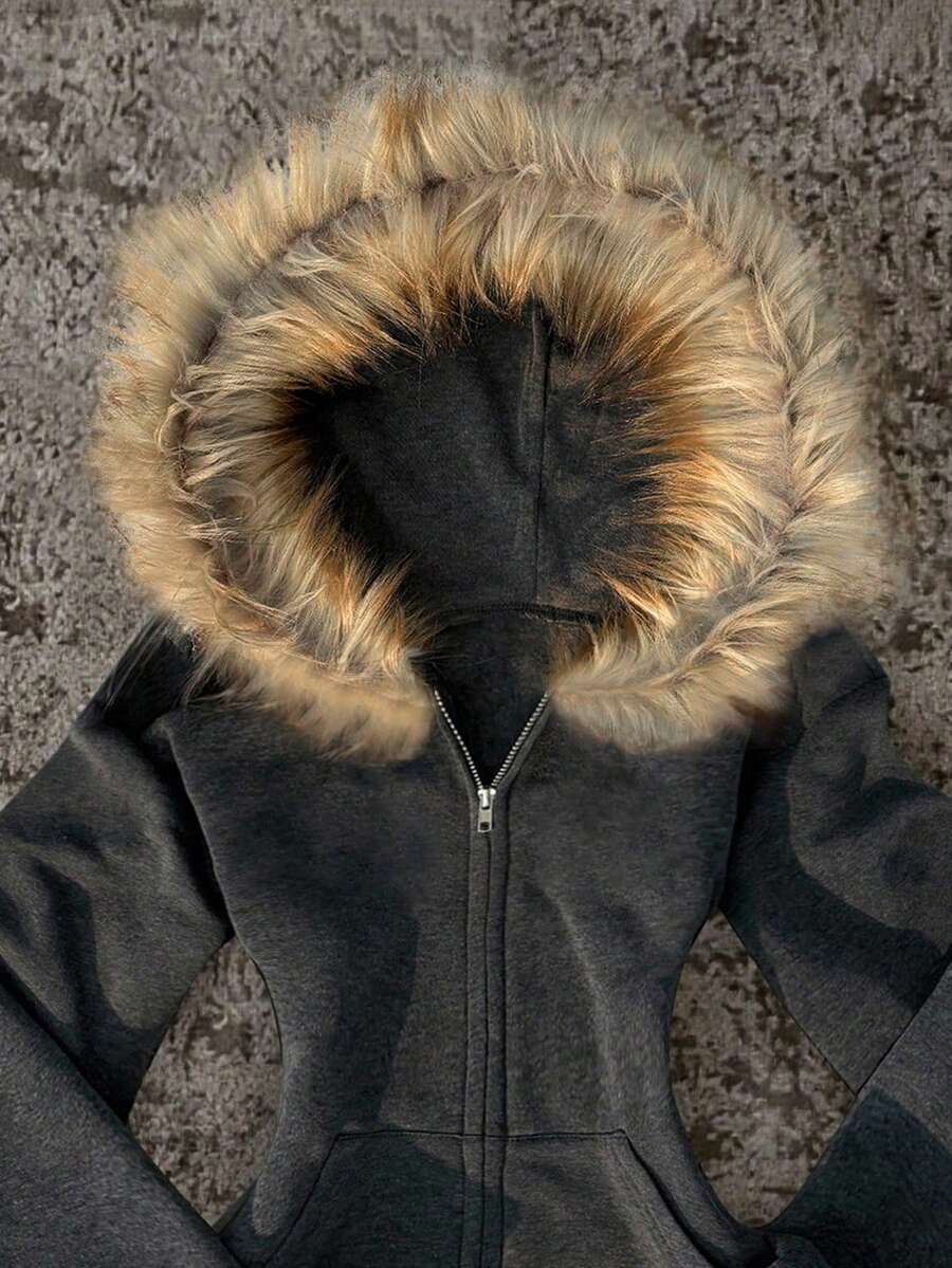 Glimmora New Women Zip-Up Sweatshirt, Gray Long Sleeve Jacket