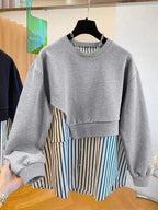 Resyla Women's Casual Everyday Striped Patchwork Crew Neck Sweatshirt, Autumn