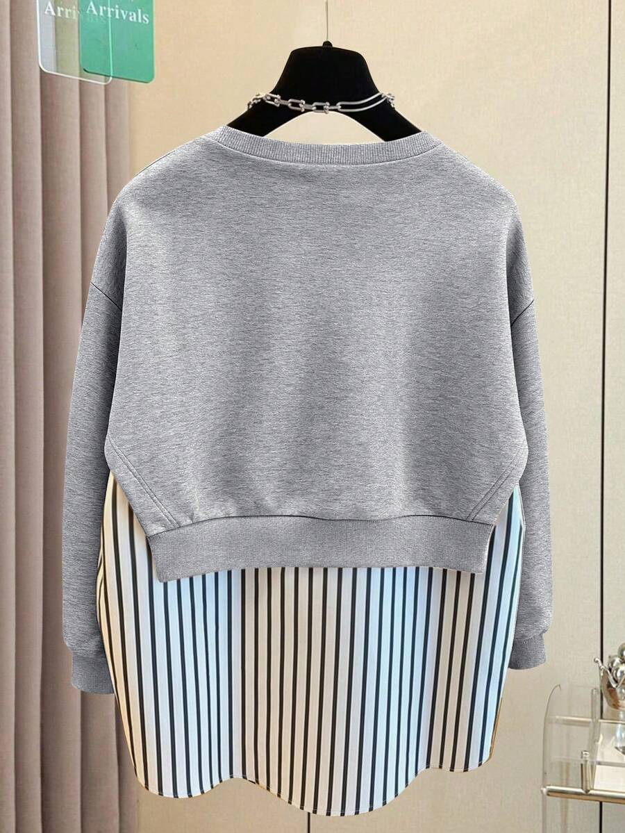 Resyla Women's Casual Everyday Striped Patchwork Crew Neck Sweatshirt, Autumn