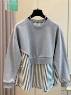 Resyla Women's Casual Everyday Striped Patchwork Crew Neck Sweatshirt, Autumn