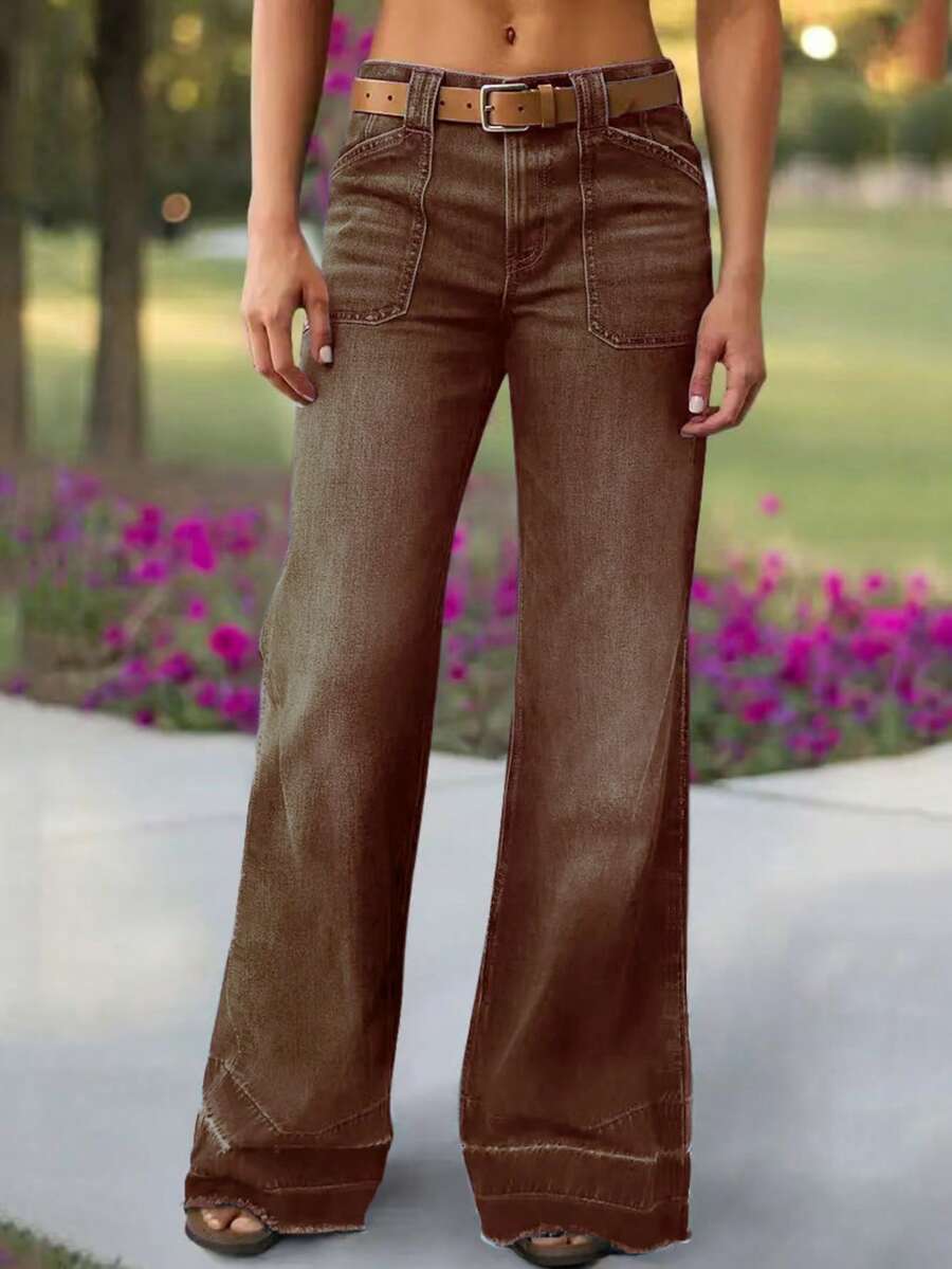 Women's Wide Leg Flared Jeans With Diamond Shaped Front Pockets
