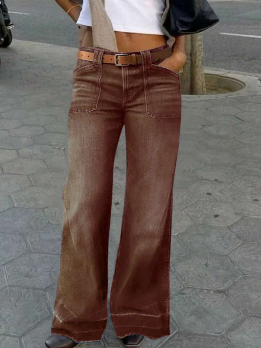 Women's Wide Leg Flared Jeans With Diamond Shaped Front Pockets