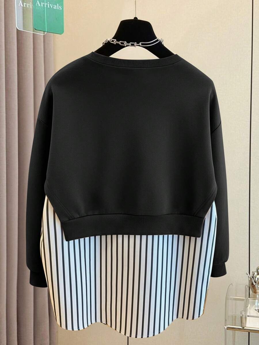 Resyla Women's Casual Everyday Striped Patchwork Crew Neck Sweatshirt, Autumn