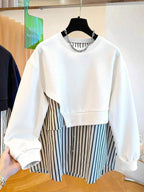 Resyla Women's Casual Everyday Striped Patchwork Crew Neck Sweatshirt, Autumn