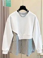 Resyla Women's Casual Everyday Striped Patchwork Crew Neck Sweatshirt, Autumn