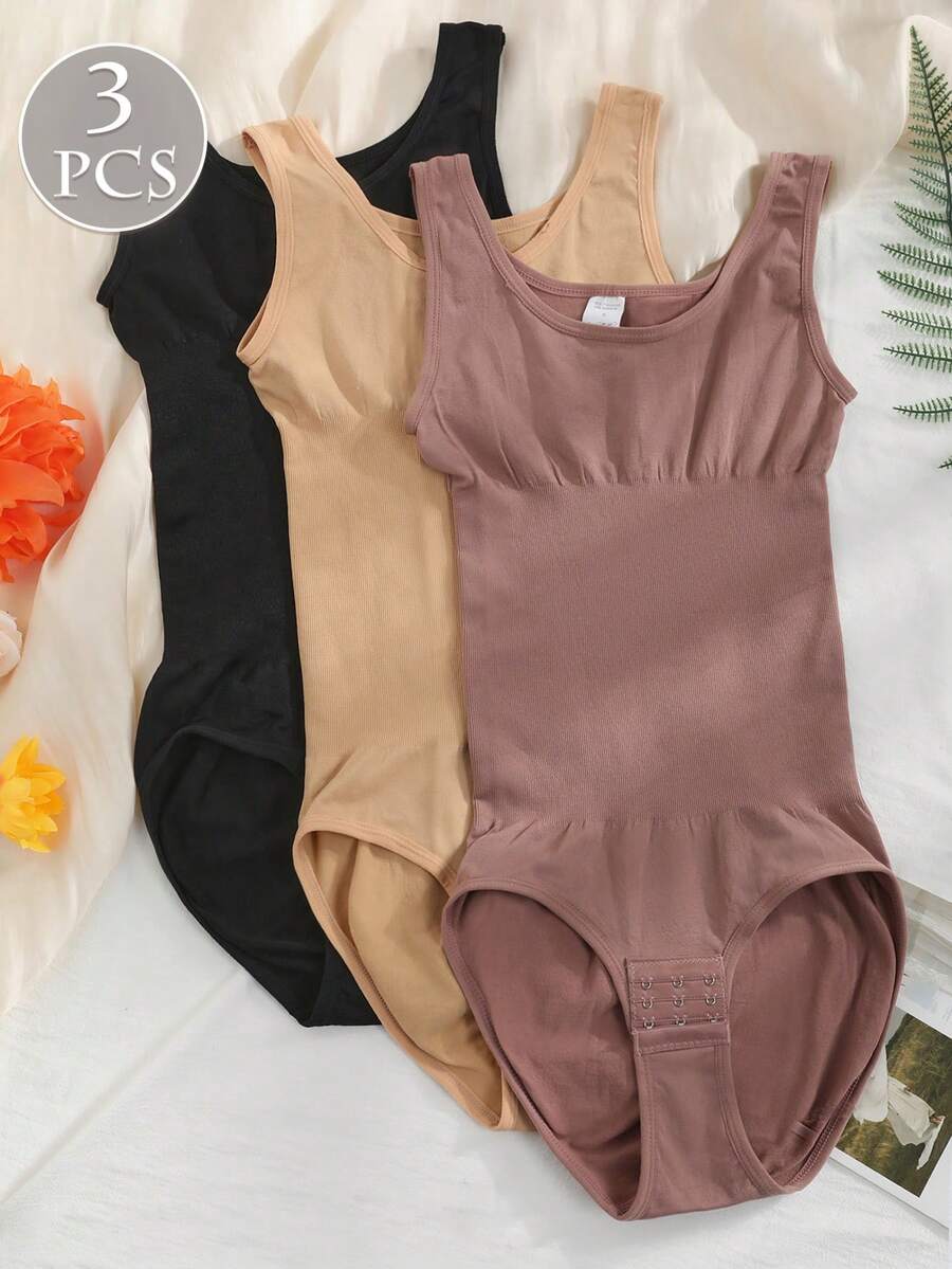 3 Pieces Of Seamless High-Waisted Body Shapewear Shaping One-Piece Pants, With An Opening At The Crotch For Easy On And Off - A Pair Of Stretchy Pants Designed To Shape The Body, Enhance The Hip Line, Control Abdominal Fat, And Boost The Bust. The Material Is A Knitted Breathable Elastic Fabric.