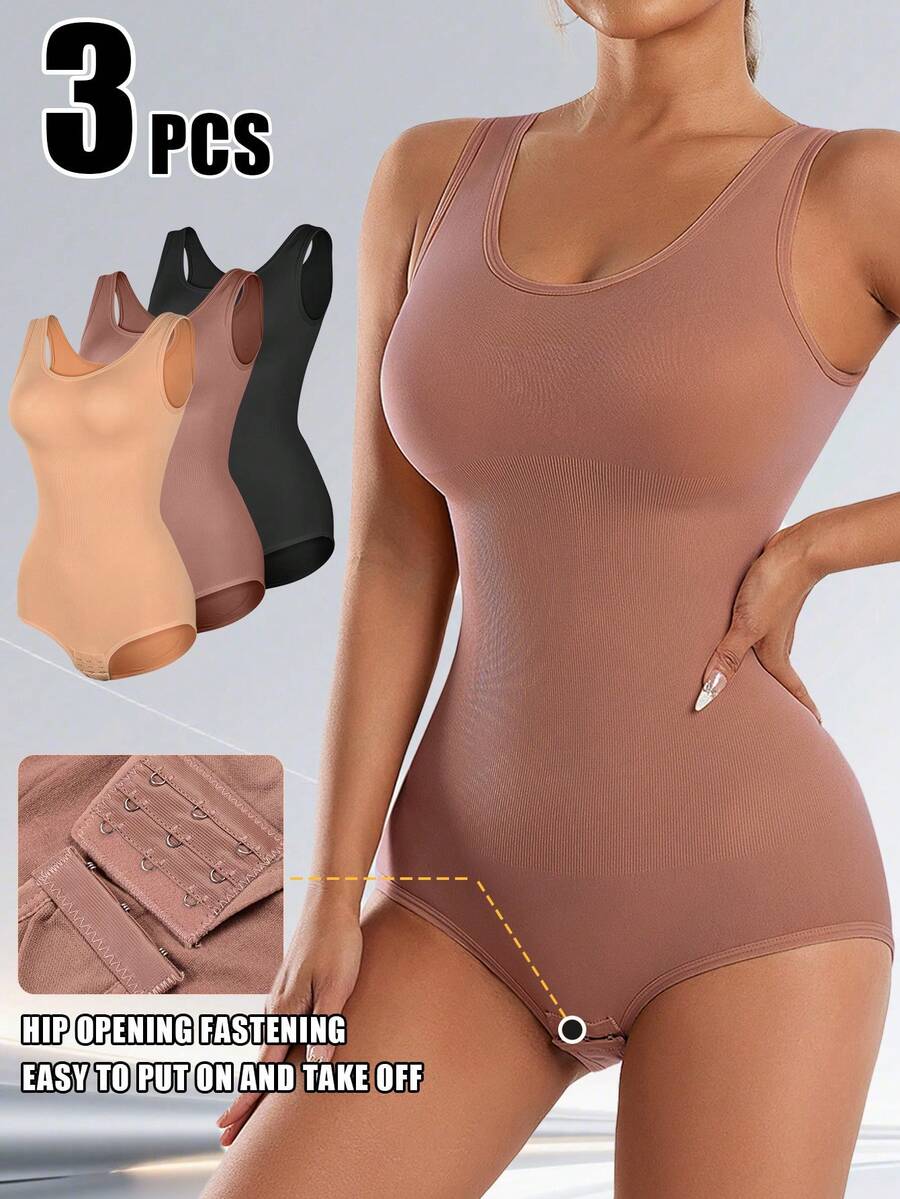 3 Pieces Of Seamless High-Waisted Body Shapewear Shaping One-Piece Pants, With An Opening At The Crotch For Easy On And Off - A Pair Of Stretchy Pants Designed To Shape The Body, Enhance The Hip Line, Control Abdominal Fat, And Boost The Bust. The Material Is A Knitted Breathable Elastic Fabric.