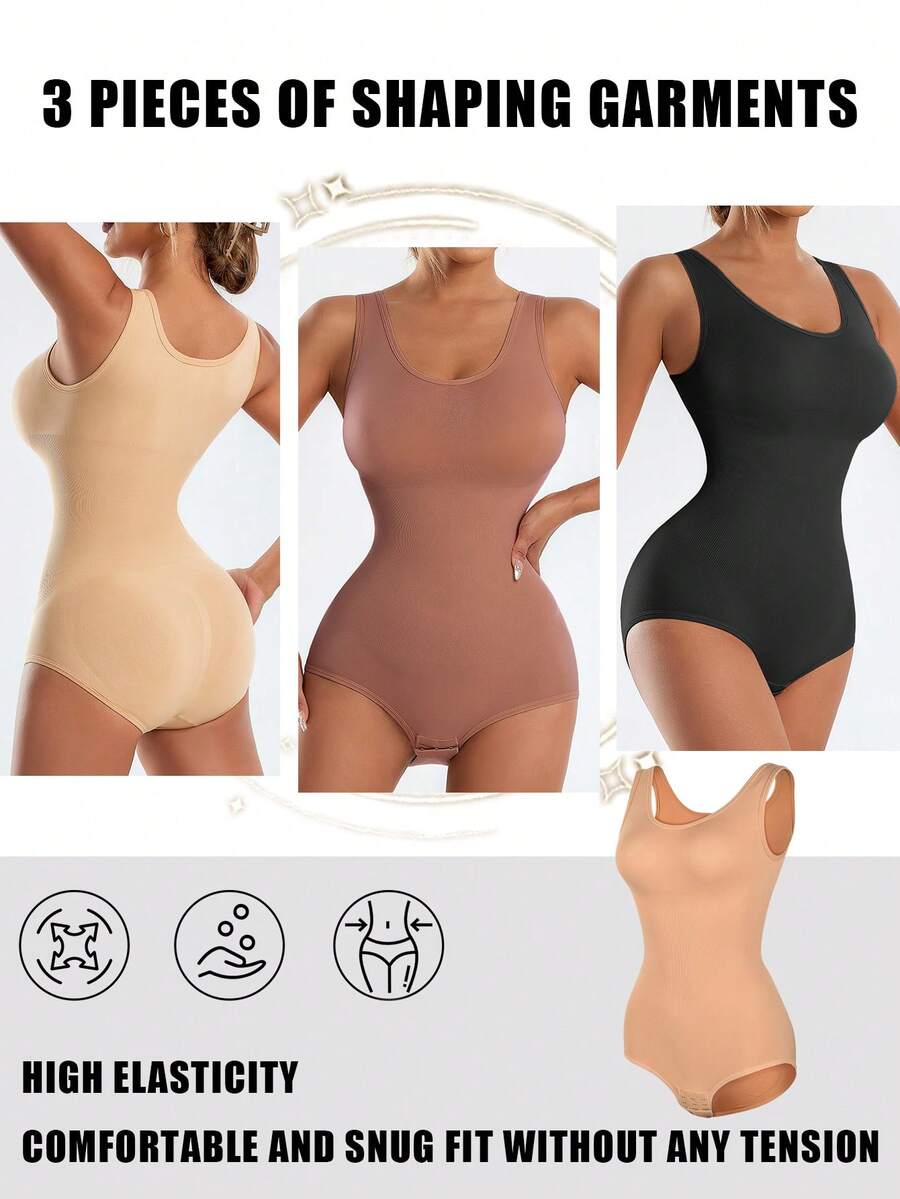 3 Pieces Of Seamless High-Waisted Body Shapewear Shaping One-Piece Pants, With An Opening At The Crotch For Easy On And Off - A Pair Of Stretchy Pants Designed To Shape The Body, Enhance The Hip Line, Control Abdominal Fat, And Boost The Bust. The Material Is A Knitted Breathable Elastic Fabric.
